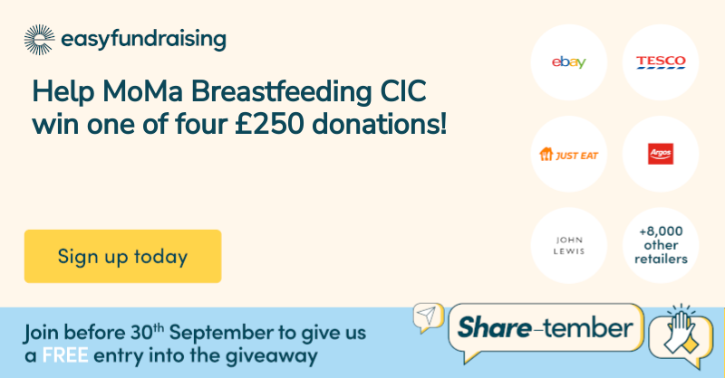 MoMaBfing's tweet card. Help MoMa Breastfeeding CIC raise free funds today by shopping online via easyfundraising.org.uk. Shop at no extra cost and raise free donations for Towcestrians Sports Club