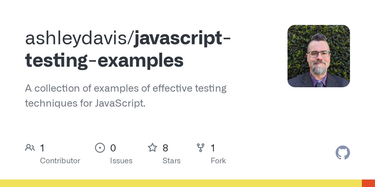 codecapers's tweet card. A collection of examples of effective testing techniques for JavaScript. - ashleydavis/javascript-testing-examples
