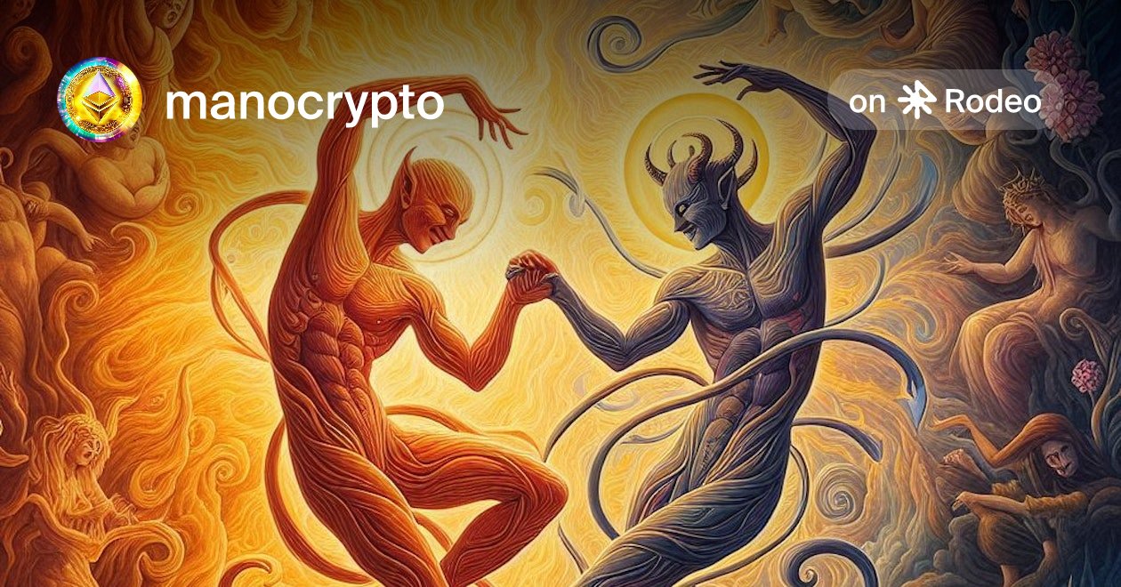Man0CryptO's tweet card. The dance of good and evil
