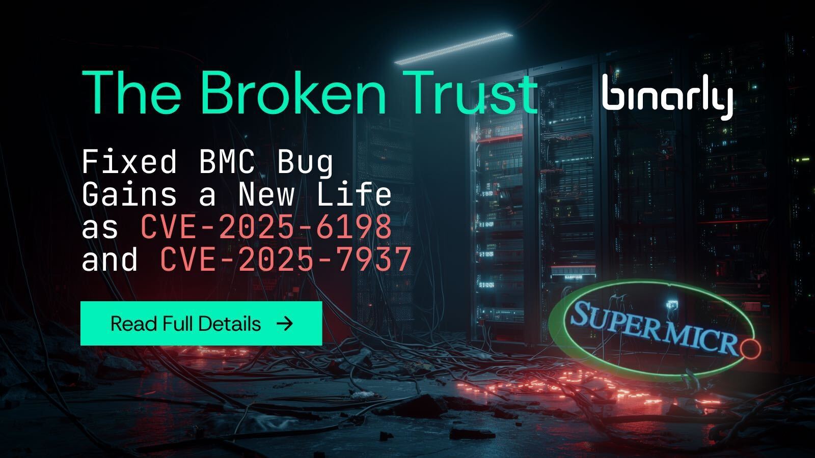binarly_io's tweet card. In a previous blog post, we detailed three Supermicro BMC firmware vulnerabilities that were originally found by the NVIDIA Offensive Security Research Team and disclosed earlier this year. All these...