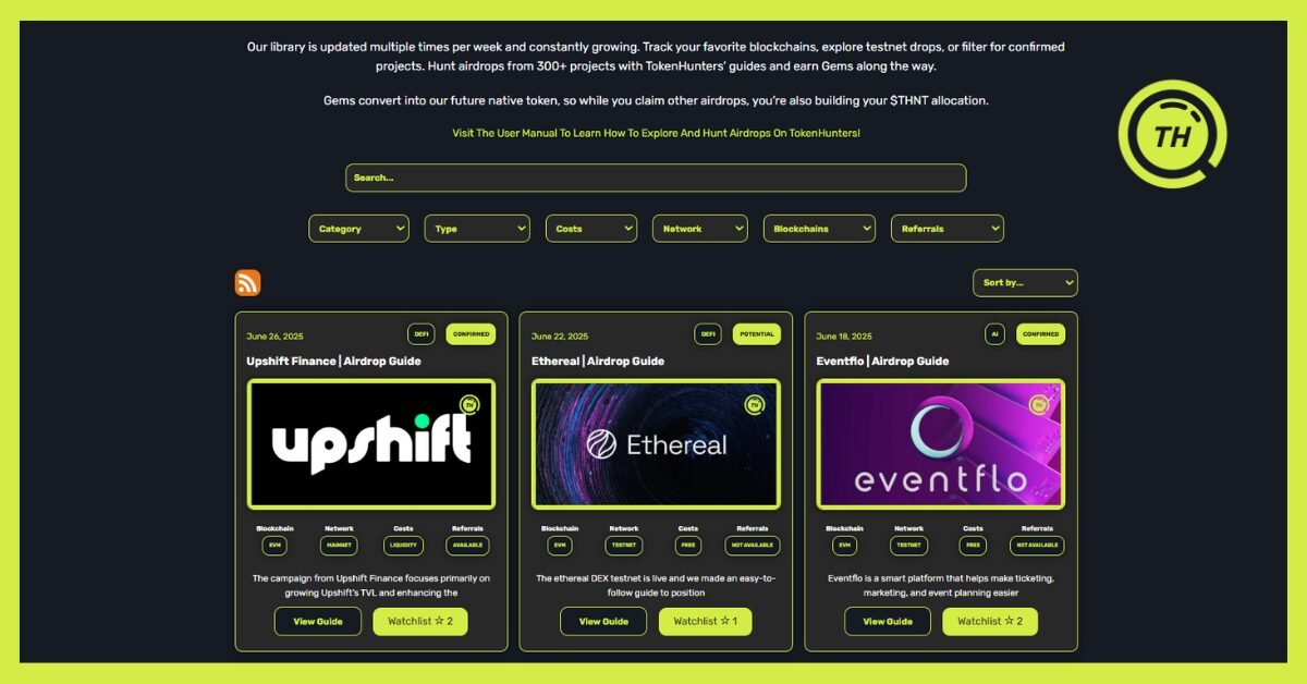 Tokenhuntersxyz's tweet card. Explore the largest collection of crypto airdrops — manually curated, up-to-date, and filtered for quality. From confirmed or potential to free airdrops.