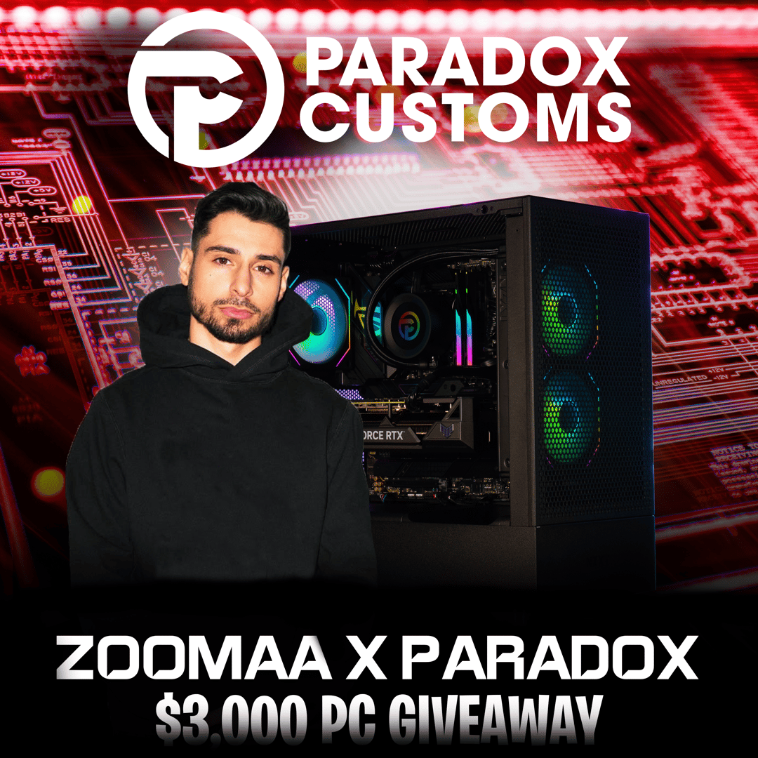 ZooMaa's tweet card. To celebrate our sponsorship with FaZe ZooMaa, we're giving away a $3,000 PC! To Enter: Follow the steps below. Must be... 1. Following ZooMaa and Paradox Customs on Twitter 2. Like and Retweet the...