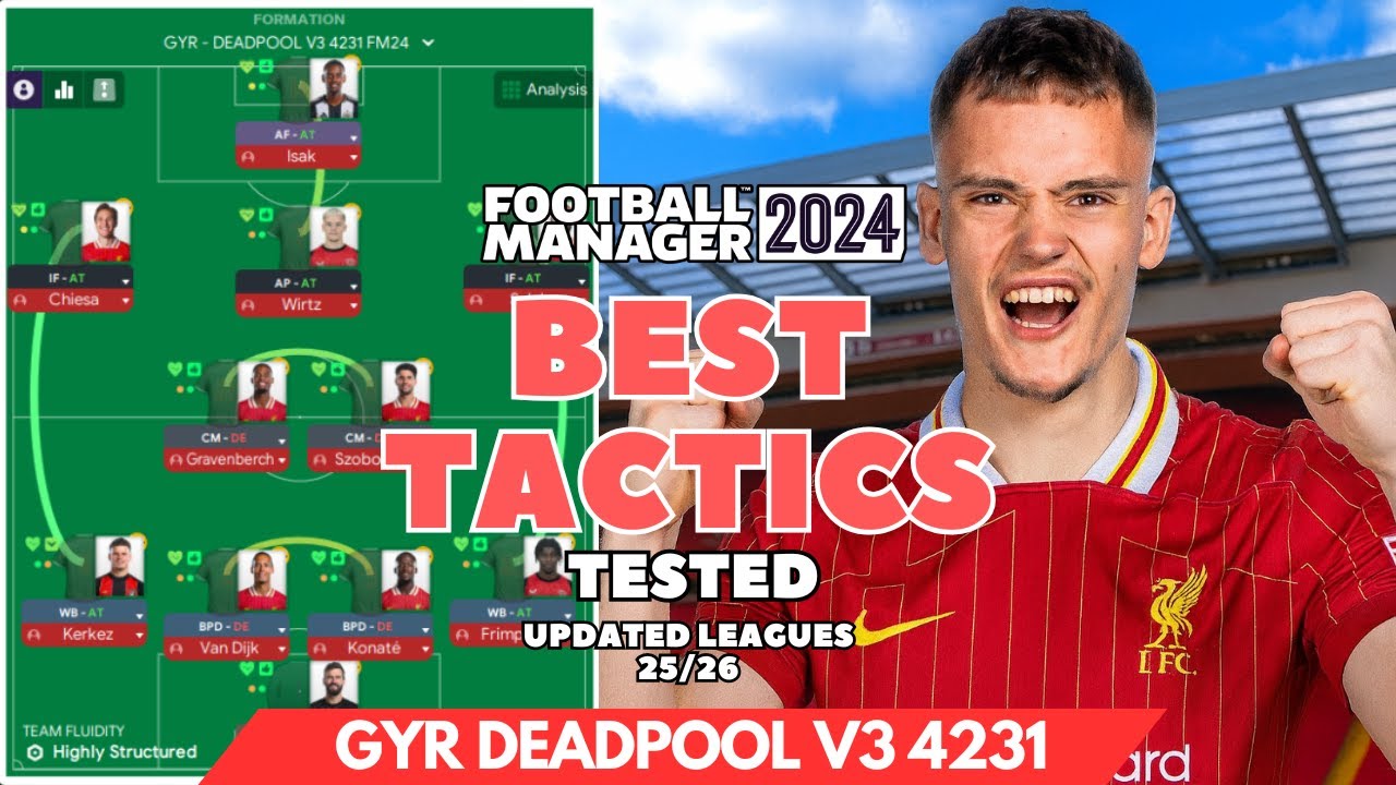 FM_DNA's tweet card. The Best Tactics on FM24 - GYR DEADPOOL V3 4231 - Updated Leagues...