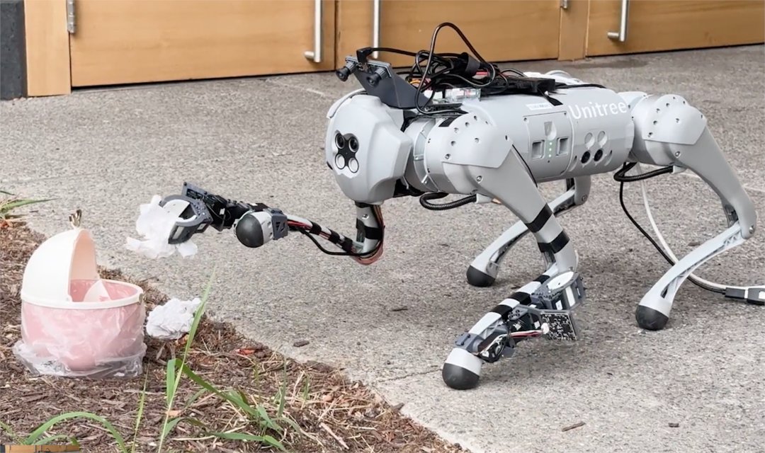 CMUEngineering's tweet card. New machine learning framework bridges the embodiment gap between robots and humans and enables quadrupedal robots to perform versatile movements like pouring soda, organizing shoes, and even...