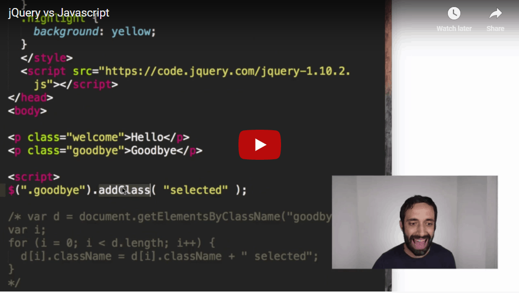 jQueryDaily's tweet card. Here is a question I hear often: What’s the difference between JavaScript and jQuery? To understand the difference you need to look at a little bit of code. Now, don’t worry if you don’t understand...