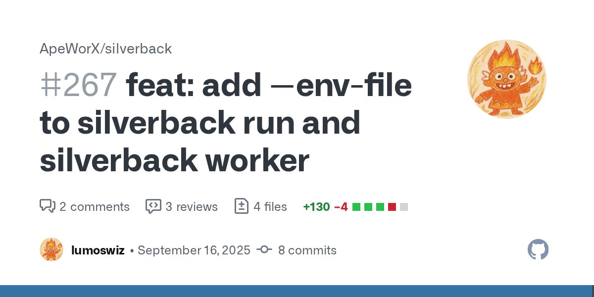 fubuloubu's tweet card. What I did Added --env-file PATH flag on silverback run and silverback worker. fixes: #247 How I did it Added a repeatable --env-file option to run and worker. Processed early so variables are lo...