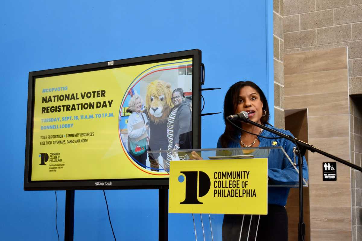 RepBellmon's tweet card. The Community College of Philadelphia will be the first institution of higher education to embed voter registration into its student application process,