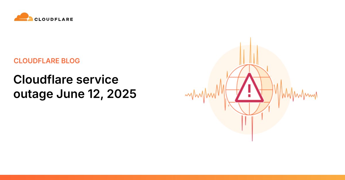Cloudflare's tweet card. Today, June 12, 2025, Cloudflare suffered a significant service outage that affected a large set of our critical services, including Workers KV, WARP, Access, Gateway, Images, Stream, Workers AI,...