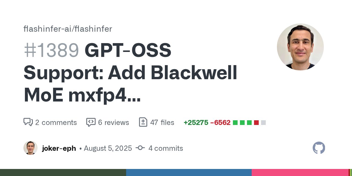 ye_combinator's tweet card. These kernels support OpenAI GPT-OSS Co-authored-by: siyuanf siyuanf@nvidia.com Co-authored-by: Zihao Ye zihaoy@nvidia.com Co-authored-by: Qidi Sang qsang@nvidia.com