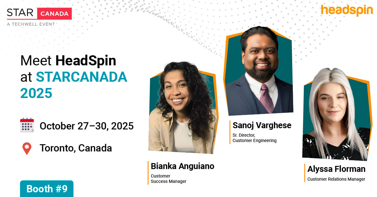 headspin_io's tweet card. Meet HeadSpin at STARCANADA 2025 in Toronto. Discover real device testing, AI-driven performance insights, and end-to-end QA solutions. Book a meeting today.