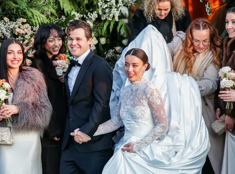 ChessTopics's tweet card. World No1 Magnus Carlsen married twelve years younger Ella Victoria Malone today in Oslo!