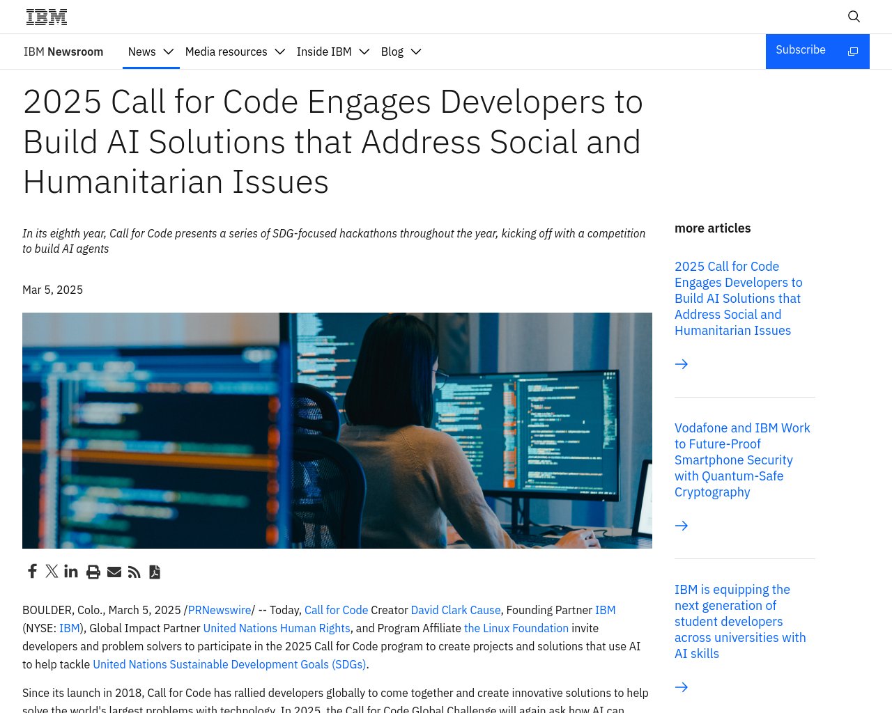 managetech_inc's tweet card. 2025年のCall for Codeプログラムは、AIを活用したプロジェクトとソリューションを作成する開発者