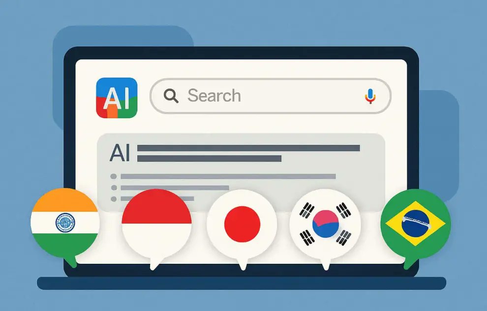 womanlyzine's tweet card. Google AI Mode new languages now include Hindi, Japanese, Korean, Indonesian, and Portuguese. Explore this global AI search expansion and its benefits today.