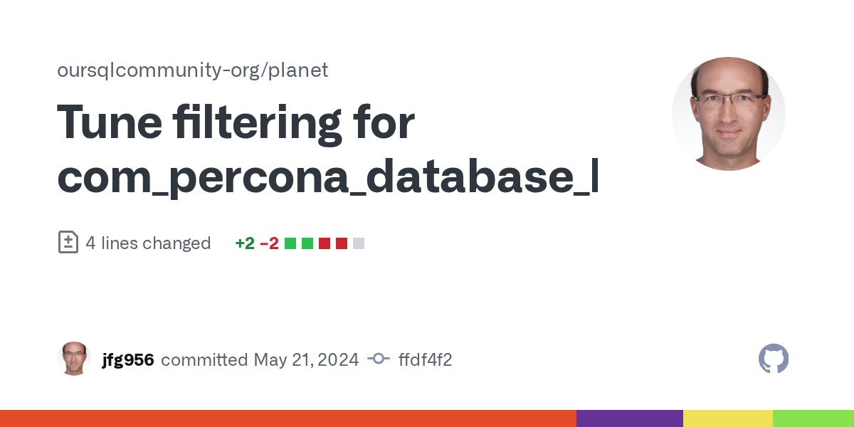 jfg956's tweet card. Tune filtering for com_percona_database_blog_filtered. · oursqlcommunity-org/planet@ffdf4f2
