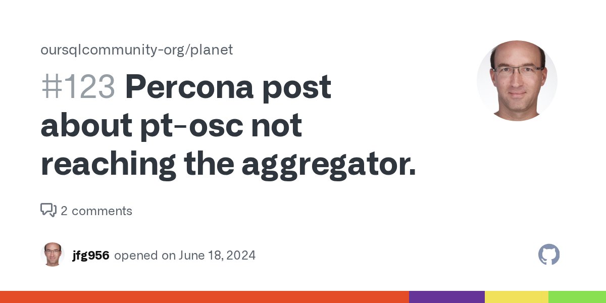 jfg956's tweet card. Post: https://www.percona.com/blog/resume-your-failed-pt-online-schema-change-job/