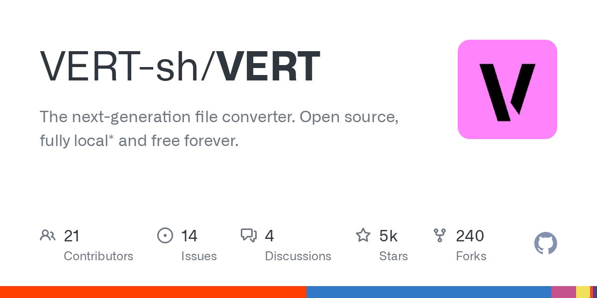 clxymox's tweet card. The next-generation file converter. Open source, fully local* and free forever. - VERT-sh/VERT