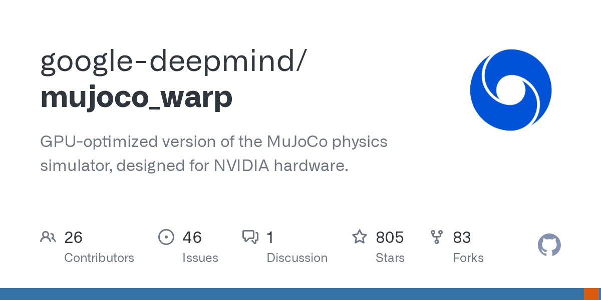 pythontrending's tweet card. GPU-optimized version of the MuJoCo physics simulator, designed for NVIDIA hardware. - google-deepmind/mujoco_warp