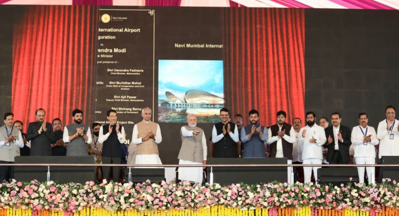 NewsbandTweets's tweet card. PM Modi opens Navi Mumbai Airport, blames previous government for project delays