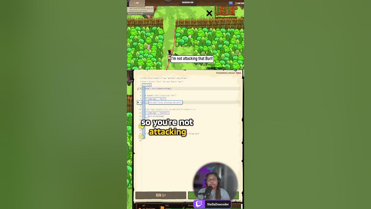stelladeecoder's tweet card. CodeCombat Endangered Burl
