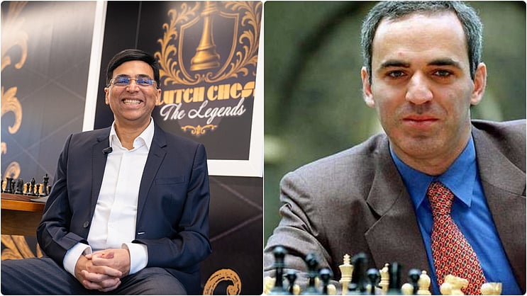 DeccanHerald's tweet card. Chess Showdown 2025: Discover the epic clash between Anand and Kasparov in Clutch Chess Legends, where history repeats in a 12-game match.