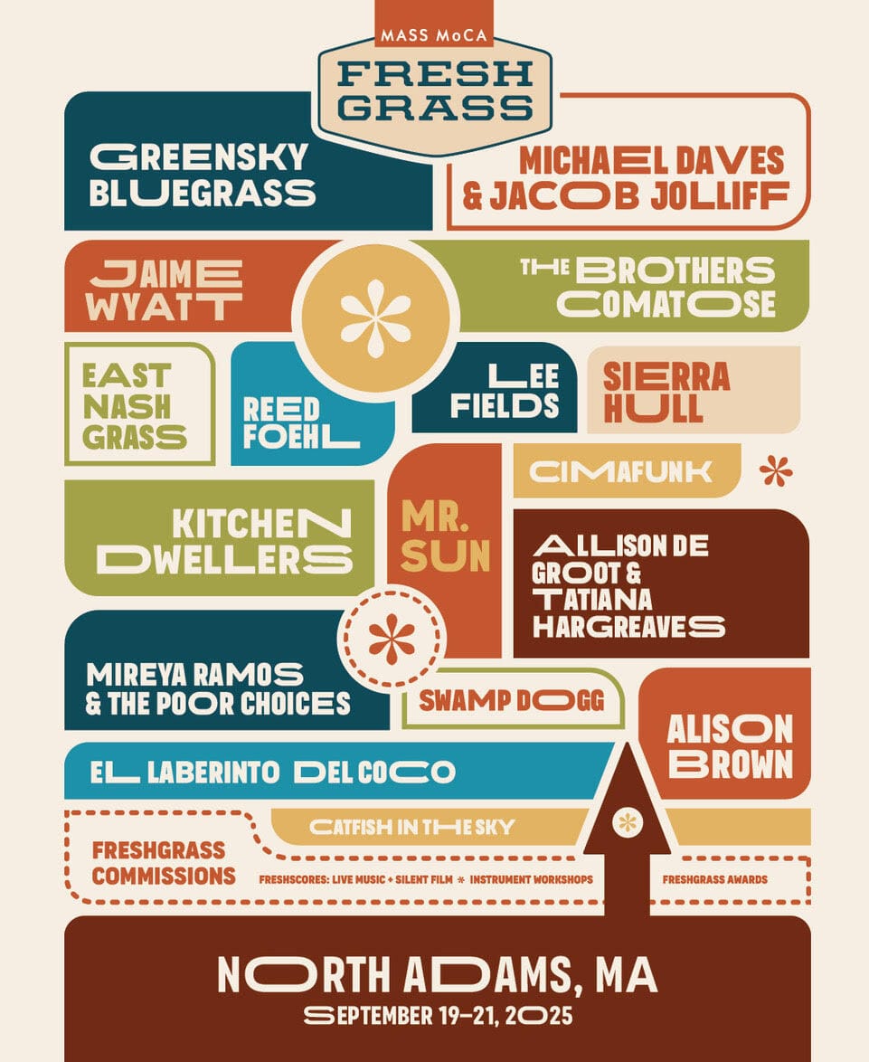 nodepression's tweet card. FreshGrass North Adams 2025 takes place September 19-21 at MASS MoCA, featuring headliners likeGreensky Bluegrass, Cimafunk, Lee Fields, and Sierra Hull.