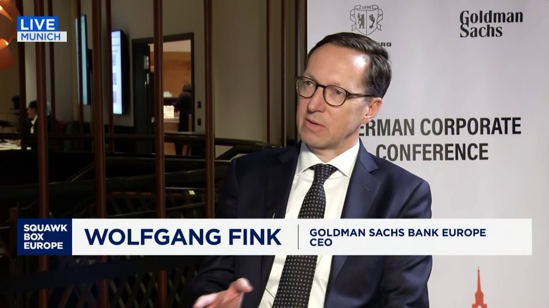 GoldmanSachs's tweet card. Annette Weisbach speaks to Wolfgang Fink from the Goldman Sachs & Berenberg German Corporate Conference in Munich.