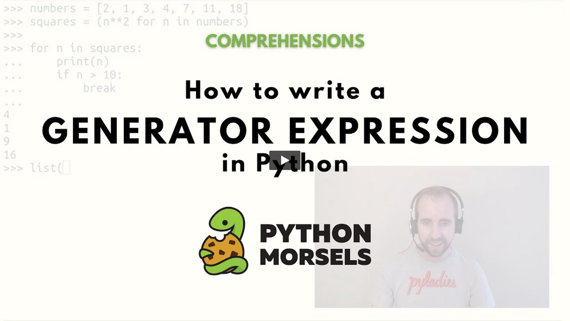 PythonMorsels's tweet card. List comprehensions make lists; generator expressions make generators. Generators are lazy single-use iterables which generate values as you loop over them.
