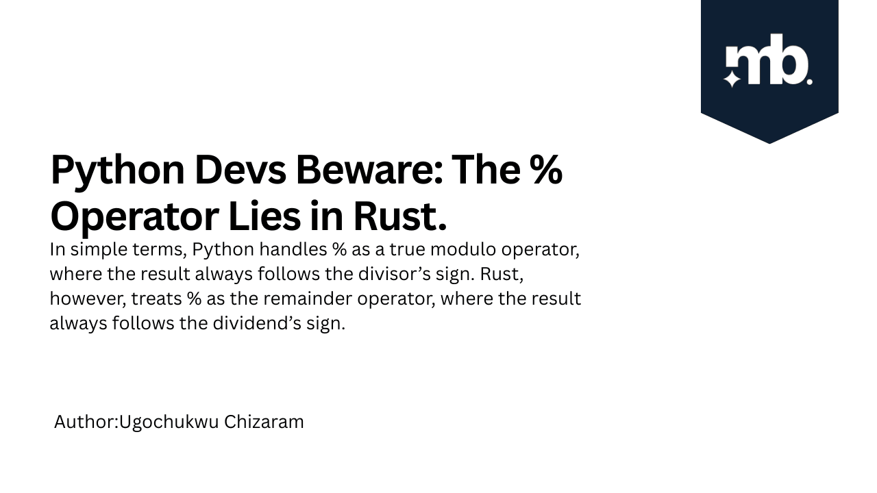 master_backend's tweet card. In this article, we’ll explore the differences, why Rust does it the way it does, and the correct way to get a true modulo in Rust while preserving signs.