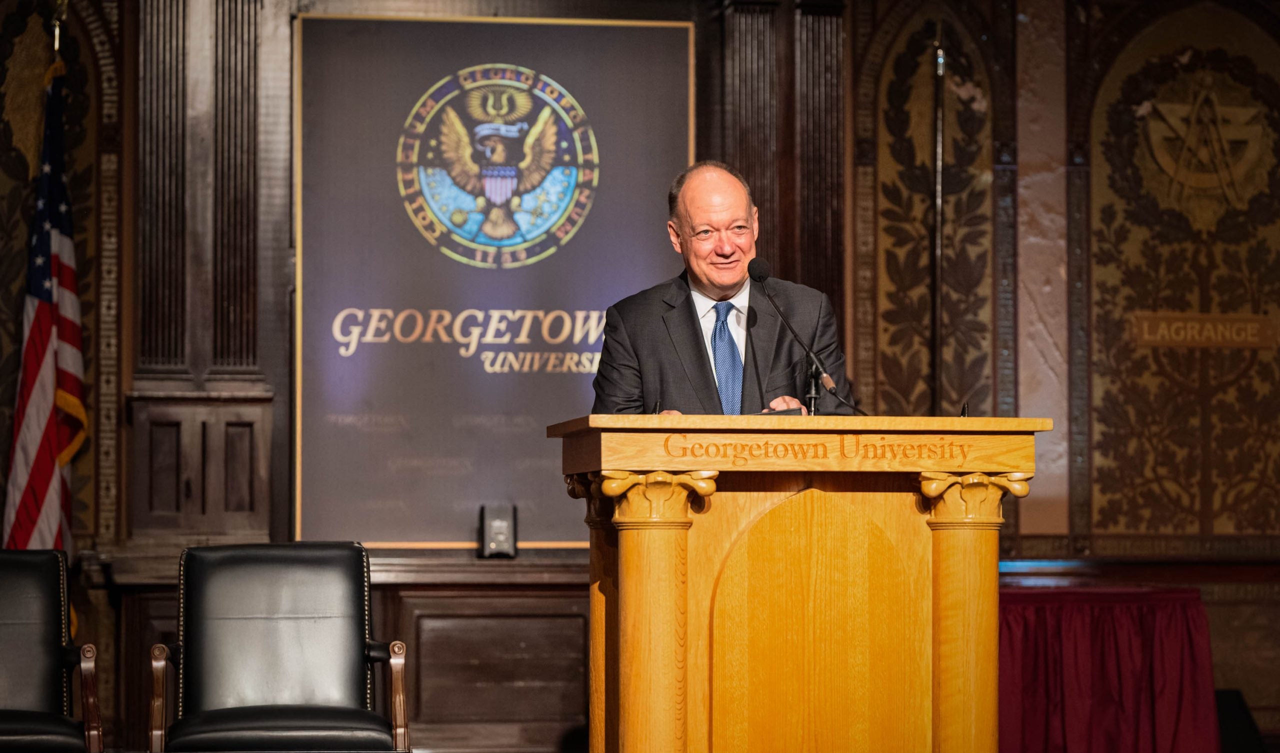 Georgetown's tweet card. Georgetown has launched a new fund to honor President Emeritus John J. DeGioia, the longest-serving president in the university’s history. 