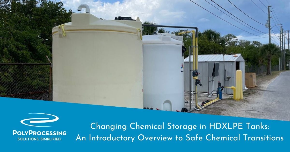 PolyProcessing's tweet card. Learn key safety, compatibility, and compliance considerations when repurposing HDXLPE chemical storage tanks for new chemicals.