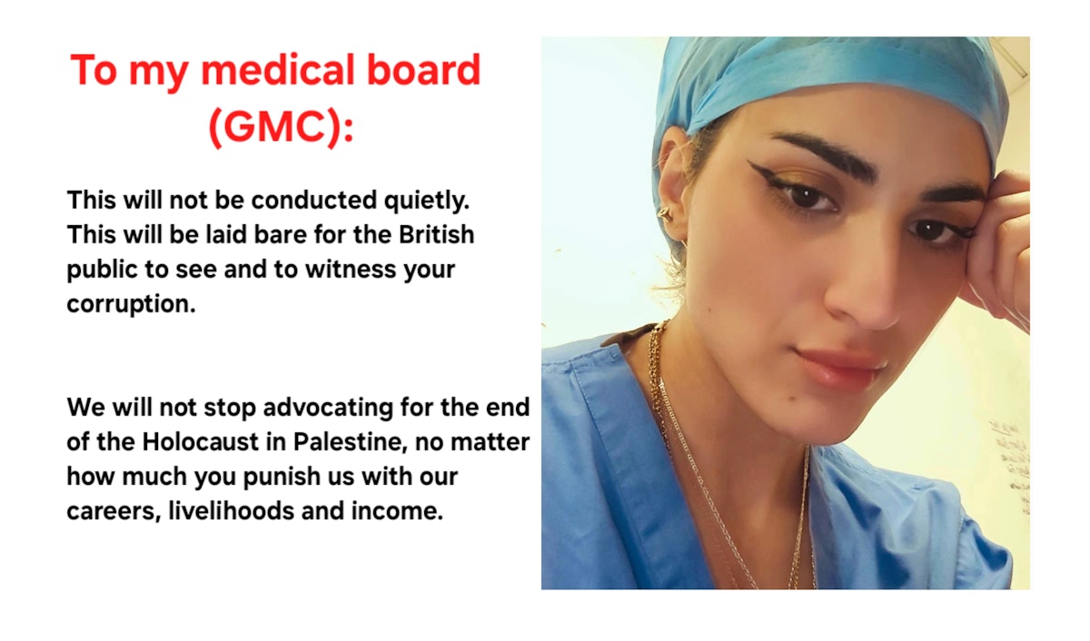 Martin_AlmaAzul's tweet card. British Palestinian NHS doctor withstanding a 2 year long coordinated assault campaign by the UK 'israel' lobby for standing against the Holocaust in Palestine now fighting against suspension.
