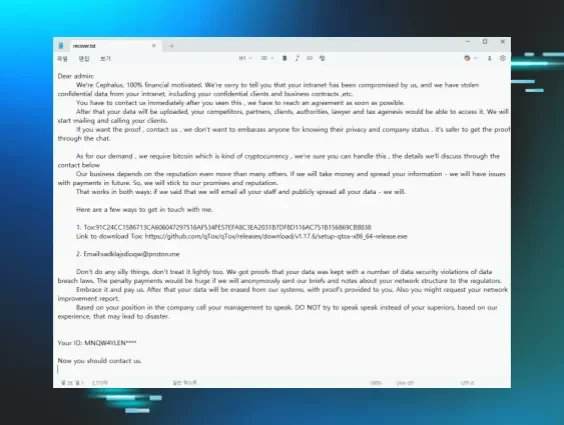 hasamba's tweet card. In mid-August, Huntress saw two incidents that linked back to a ransomware variant called Cephalus, which included DLL sideloading via a legitimate SentinelOne executable.