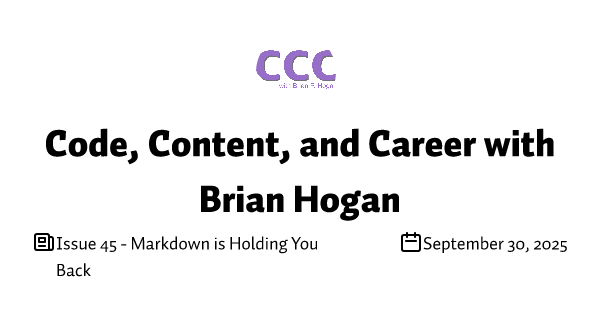 bphogan's tweet card. Explore why Markdown, despite its ubiquity, might not be the best fit for technical content.
