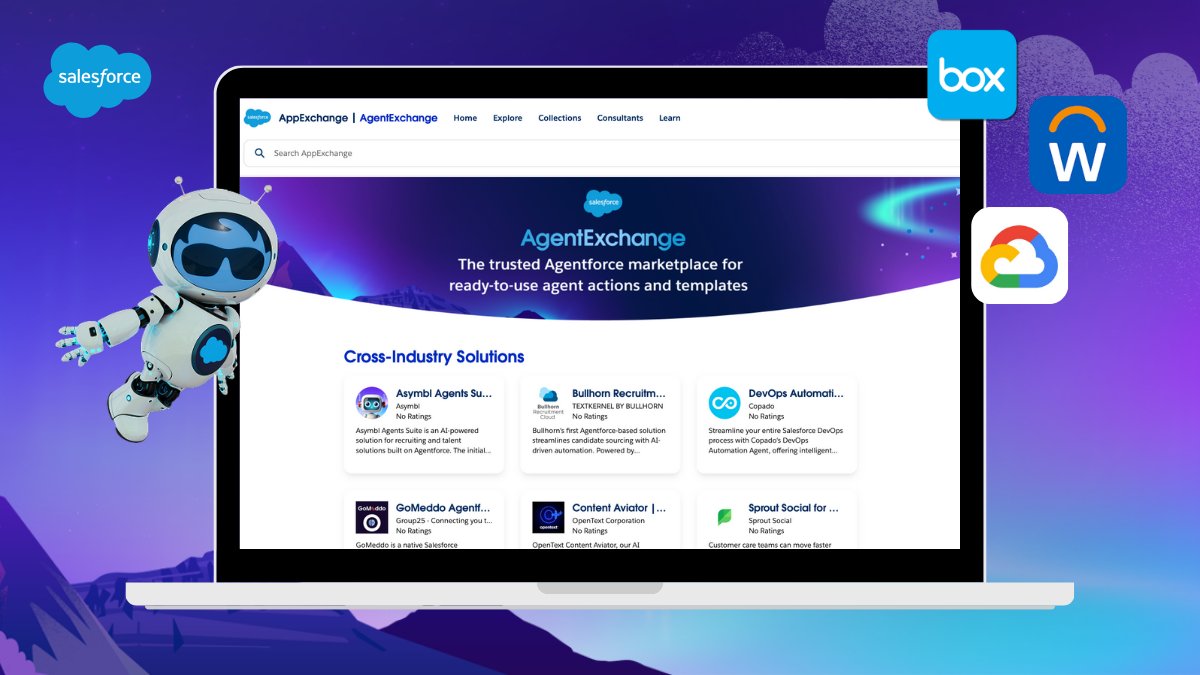 salesforce's tweet card. AgentExchange empowers partners, developers, and the Agentblazer community to build and monetize agentic AI components, fueling the next generation of