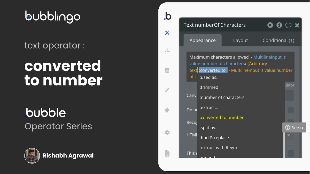 bubblingo_'s tweet card. Converted to Number Operator in Bubble - How to use tutorials on...