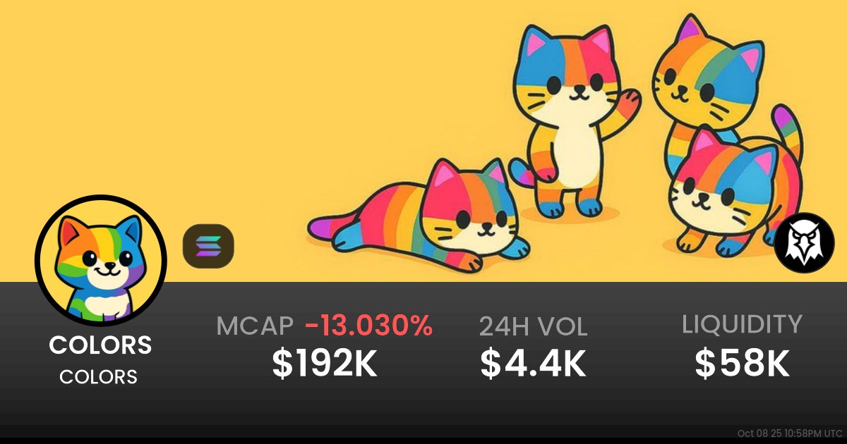 SOLxColors's tweet card. $0.0001930 COLORS (COLORS) realtime price charts, trading history and info - COLORS / SOL on Solana / Meteora