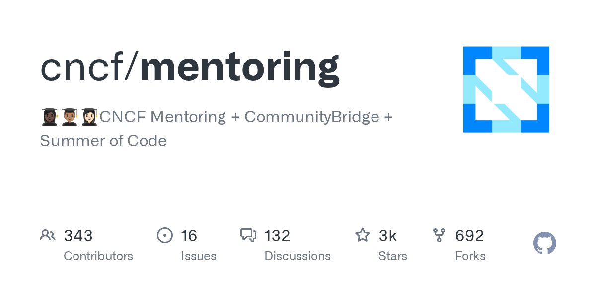 saswatamcode's tweet card. 👩🏿‍🎓👨🏽‍🎓👩🏻‍🎓CNCF Mentoring + CommunityBridge + Summer of Code - cncf/mentoring