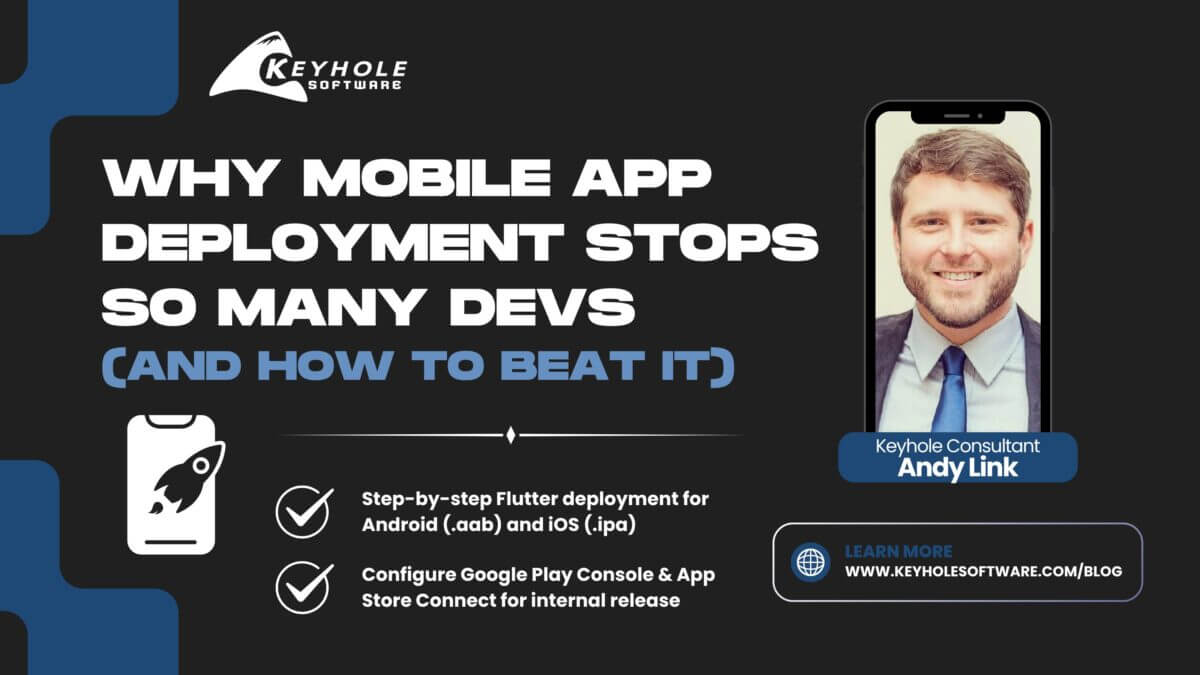KeyholeSoftware's tweet card. Deploying a mobile app is often more difficult than building it. In this guide, we simplify the confusing, often poorly documented process of deploying a Flutter app for internal testing. Learn...