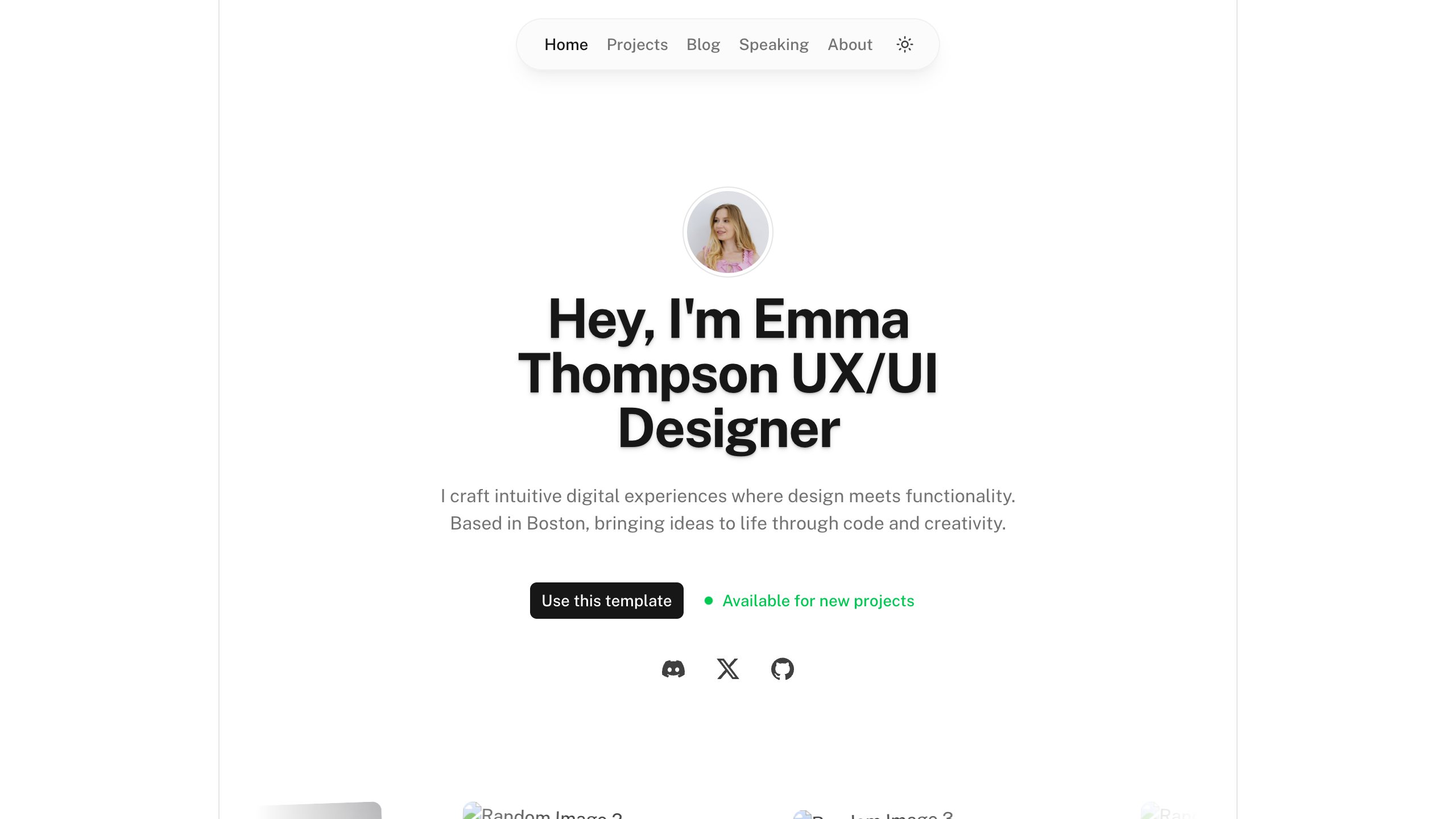 HugoRCD__'s tweet card. Welcome to my portfolio! I'm Emma Thompson, a UX/UI designer and front-end developer based in Boston. I specialize in creating user-centered digital experiences that are both beautiful and functional.