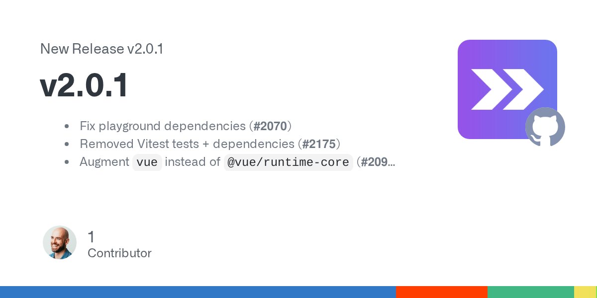 joetannenbaum's tweet card. Fix playground dependencies (#2070) Removed Vitest tests + dependencies (#2175) Augment vue instead of @vue/runtime-core (#2099) Fix prefetch missing cacheFor default value (#2136) Fix useForm re-r...