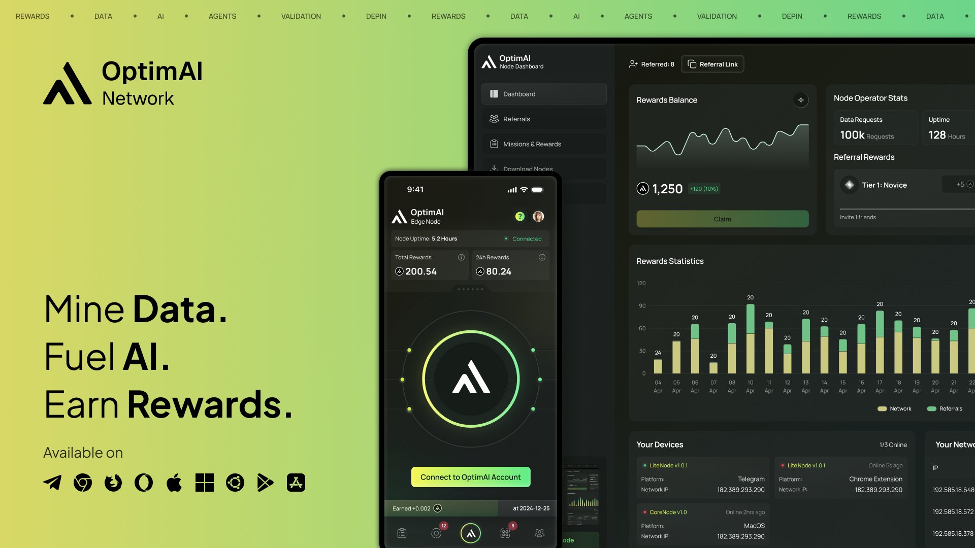 invitecode0's tweet card. Efficiently manage your AI nodes within the OptimAI Network using the OptimAI Node Dashboard. Monitor, update, and optimize your nodes with ease, ensuring top performance.