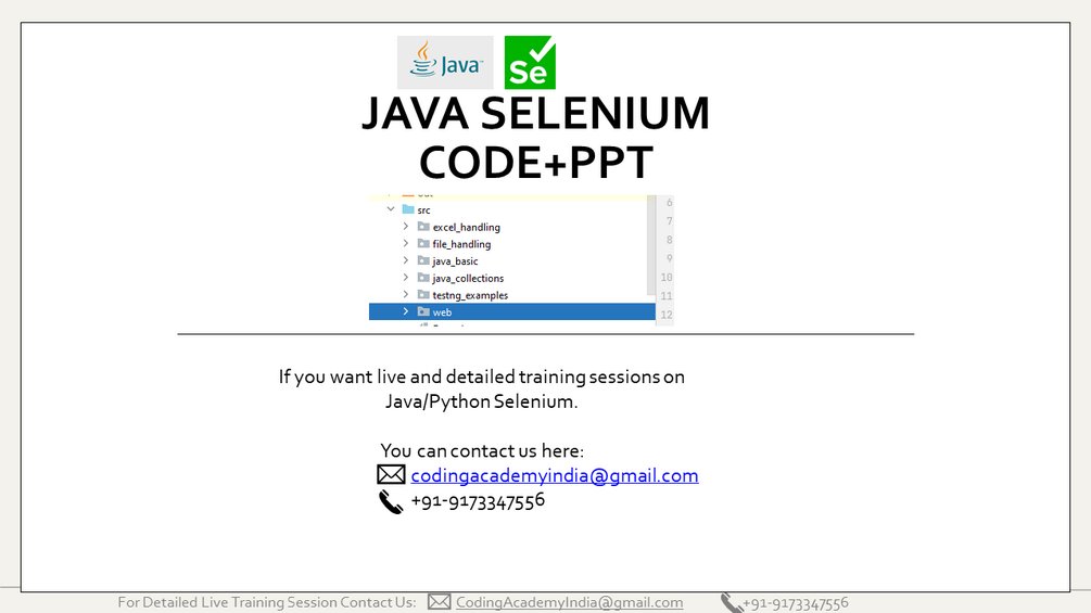 CodingAcademy1's tweet card. If you are looking for Automation testing - Java Selenium ppt and code. This product will cover all the topics required for mastering automation. You can also use this material for conducting train...