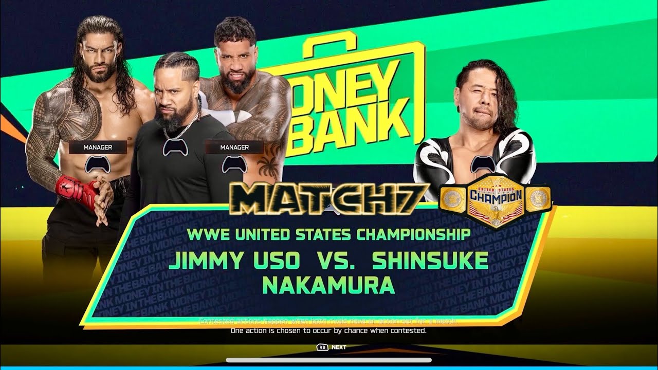 M3x1ca_NaHuaTL's tweet card. WWE2K25 UNIVERSE💭 MONEY IN THE BANK July wk1, Jimmy Uso vs Shinsuke...