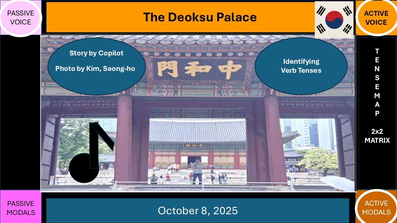 Howie7951's tweet card. S Copilot AI Story Deoksugung plus ID of Verb Tenses 2025October8 a