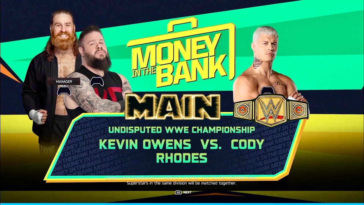 M3x1ca_NaHuaTL's tweet card. WWE2K25 UNIVERSE💭 MONEY IN THE BANK July wk1, Kevin Owens vs Cody...