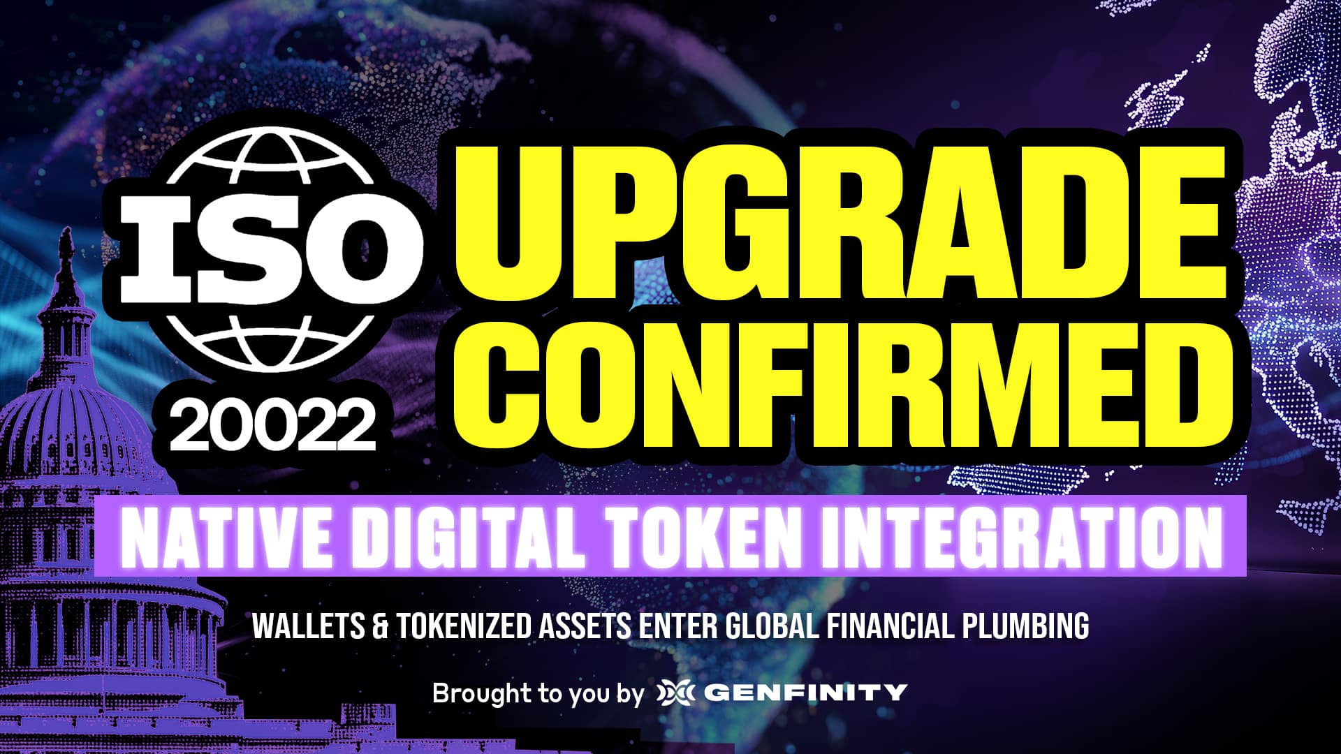 GenfinityIO's tweet card. Europe upgrades ISO 20022 to support digital tokens and blockchain wallets. Explore how this shift transforms financial messaging and prepares the €1 quadrillion TARGET system for tokenized assets.