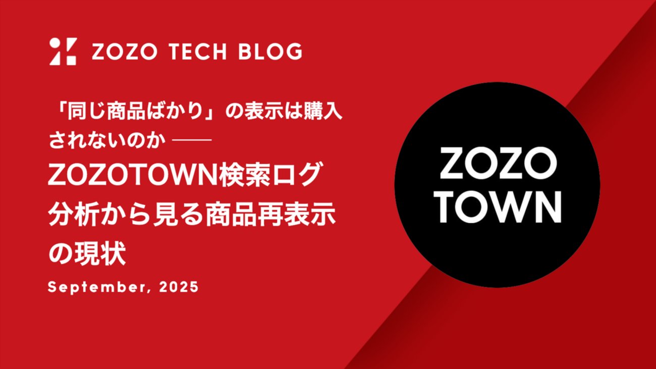 zozotech's tweet card. はじめに こんにちは、データサイエンス部・検索研究ブロックの諸田です。私たちはZOZOTOWNのおすすめ順検索の品質向上を目指し、機械学習モデルの継続的な改善に取り組んでいます。 私たちは現状の検索体験に関する課題を分析して、改善に役立てています。本記事では課題分析の取り組みの中で、商品の再表示に関する内容について紹介…