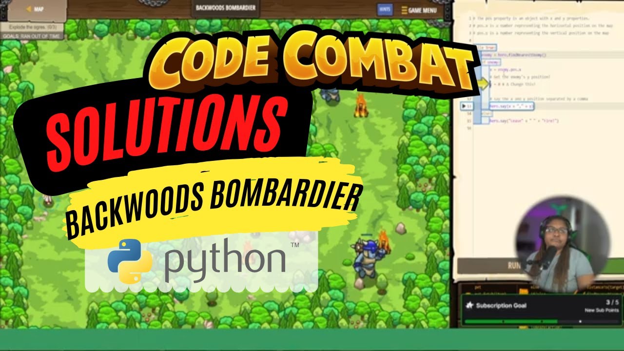 stelladeecoder's tweet card. CodeCombat Python | Backwoods Bombardier