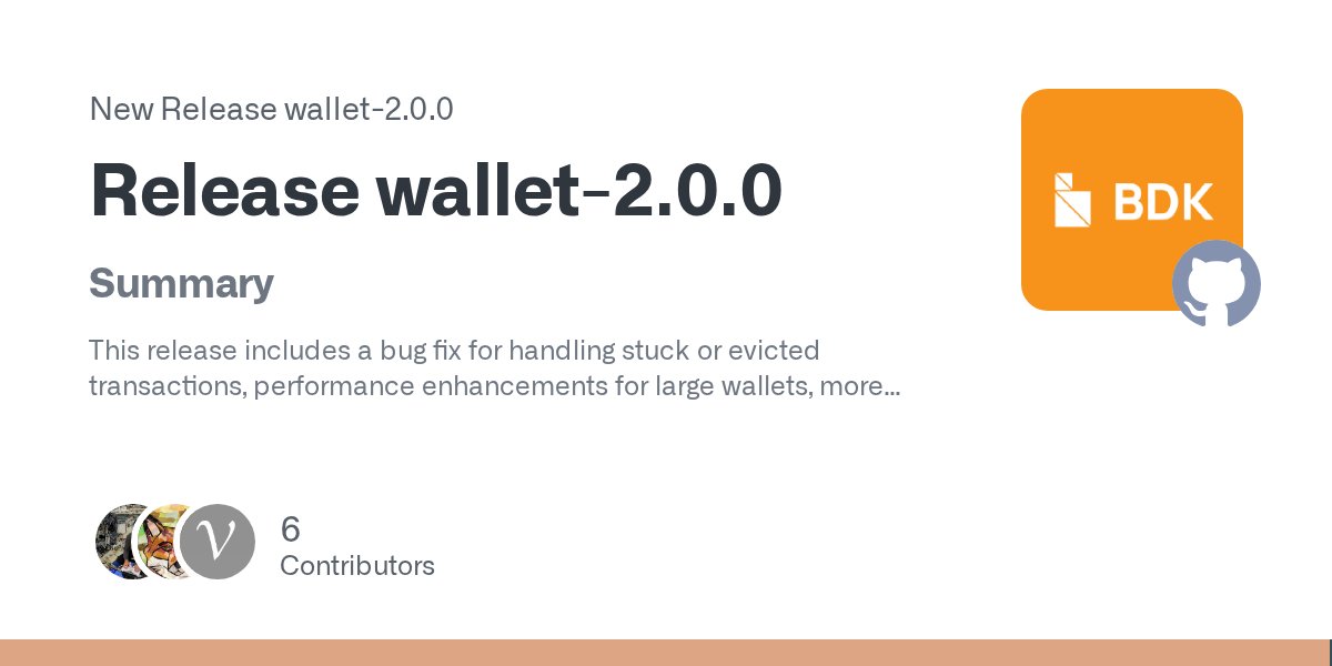 bitcoindevkit's tweet card. Summary This release includes a bug fix for handling stuck or evicted transactions, performance enhancements for large wallets, more extensive test coverage, and the return of TxDetails. This is th...