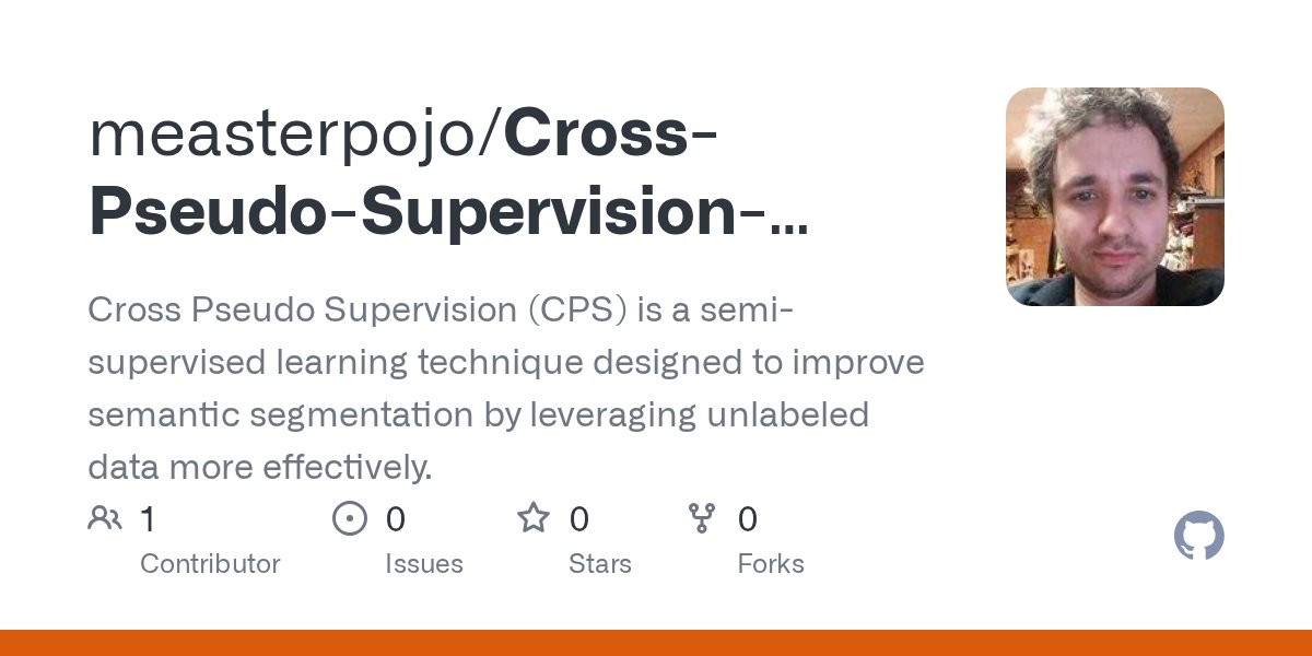 codebro1847's tweet card. Cross Pseudo Supervision (CPS) is a semi-supervised learning technique designed to improve semantic segmentation by leveraging unlabeled data more effectively. - measterpojo/Cross-Pseudo-Supervisio...